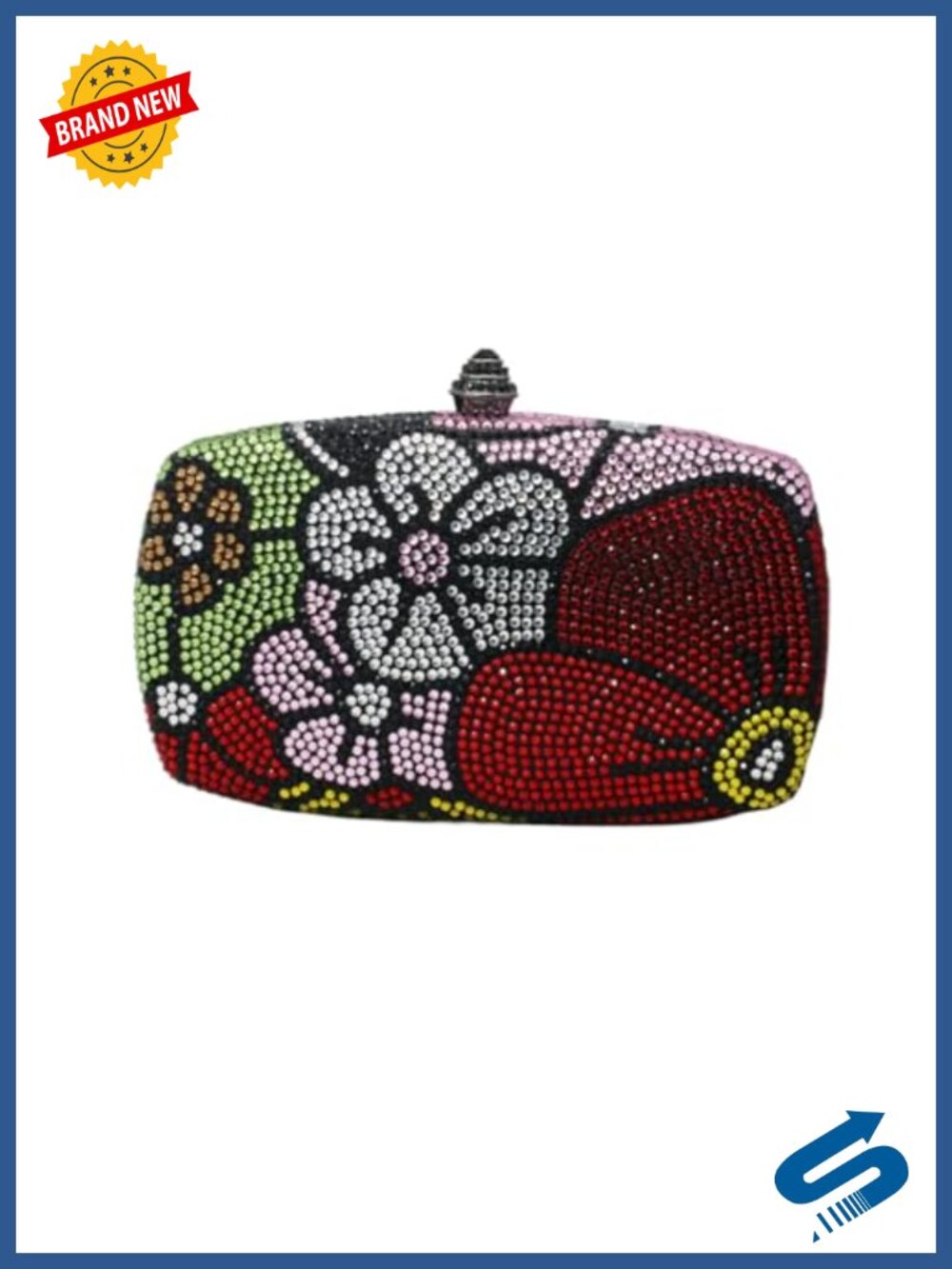 Rhinestone Floral Clutch Evening Bag Chain Shoulder Purse Wedding Party